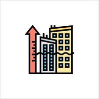 A building with an arrow pointing up and a building with a building on top vector