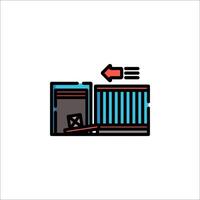A line icon of a box with a forklift vector