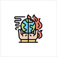 A hand holding a globe with fire in it vector