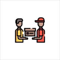 Two men are holding a box in their hands vector
