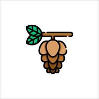 A brown and green cone with leaves on it vector