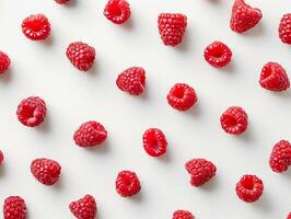 A Symphony of Red Raspberries Arranged in a Delightful Pattern on a White Background photo