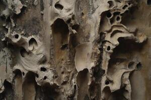 Exploring unique textures and formations in ancient rock faces at a secluded natural site. Generative photo
