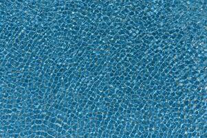 Bright sunlight playing on the surface of clear pool water, creating natural wave patterns and summer texture. photo