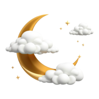Dreamy Crescent Moon with Sparkling Stars and Floating Clouds for Night-Themed Designs png