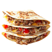 A stack of quesadillas with meat and cheese isolated on transparent background png