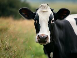 A Black And White Cow Gazing Into The Distance On A Summer Day photo
