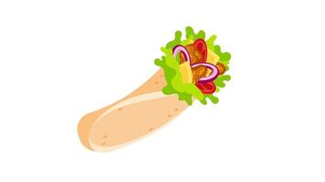 Animated shawarma rotating and glitching on blue and white background video