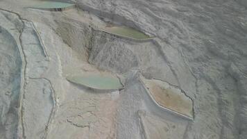 Half-circle drone path above main Pamukkale travertines video