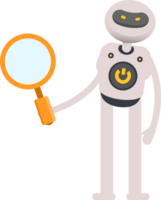 White Robot Character Holding Magnifier png