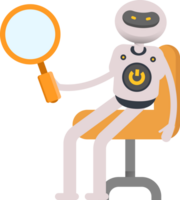 branco robô personagem sentado e segurando lupa png
