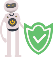 White Robot Character and Check Mark Shield png