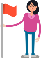 Geek Woman Character Holding Red Flag png