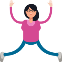 Geek Woman Character Relaxing and Jumping Illustration png