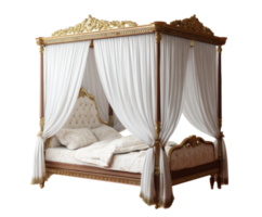 Luxurious canopy bed with elegant fabrics and details png