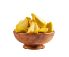 Fresh jackfruit slices in a wooden bowl for healthy snacking png