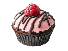 Choco-raspberry cupcake with creamy frosting and chocolate drizzle png