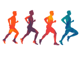 Dynamic human running progression in vibrant colors for design use png