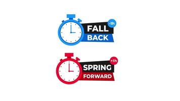 Animated stopwatch with text fall back and spring forward, gain and lose one hour video