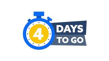 Animated countdown timer showing 4 days to go, isolated on white and green screen video