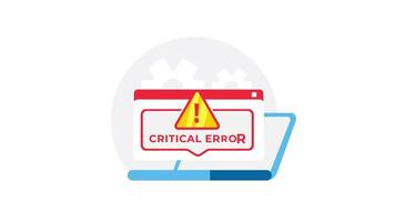 Critical error message on a laptop with gears on background video