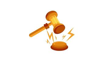 Animated Gavel Striking Sound Block on White and Green Background video