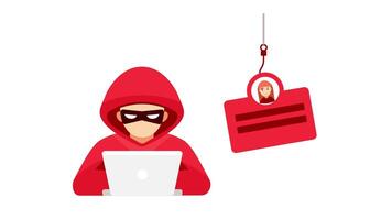 hacker roubando dados com phishing técnica em branco e verde tela video