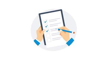 Hands completing checklist on white and green screen background video