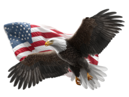 American bald eagle soaring in front of waving US flag png