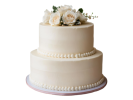 Elegant two-tier wedding cake with white roses png