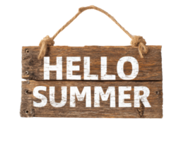 Welcome summer with rustic wooden sign displaying cheerful message png