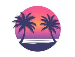 Sunset beach with palm trees and ocean view design for posters png