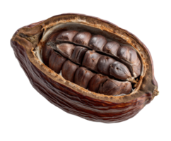 Cocoa pod split open revealing seeds and fruit inside for culinary use png