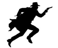 Cowboy silhouette in action running with a revolver for design use png