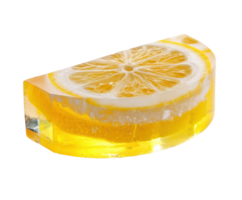 Bright lemon slice encased in clear resin for decorative use png
