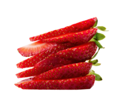 Freshly sliced strawberries arranged in a stack for culinary delight png