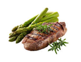 Grilled steak with asparagus and herbs for a gourmet meal png