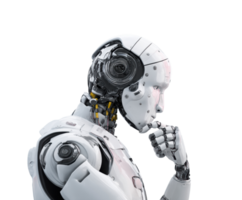 Contemplative robot exploring artificial intelligence possibilities png