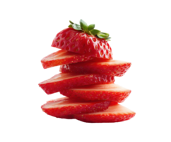Fresh strawberry slices arranged in a creative stack for culinary use png