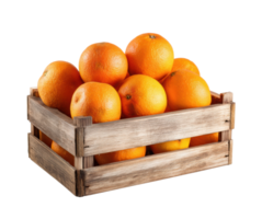 Fresh oranges in a rustic wooden crate for healthy snacking png