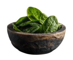 Fresh spinach leaves in rustic bowl for healthy eating purpose png