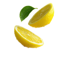 Fresh lemon slices with green leaf for culinary use png