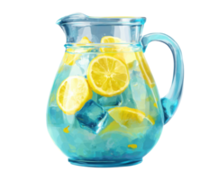 Refreshing lemonade pitcher with ice and lemon slices png