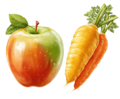 Fresh produce featuring apple and colorful carrots for health png
