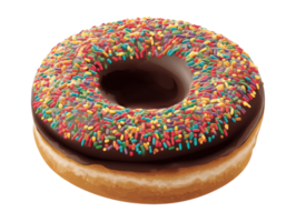 Chocolate donut with colorful sprinkles for dessert enjoyment png