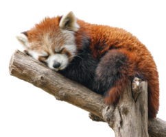Red panda resting on a tree branch in peaceful slumber png