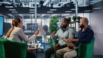 Office life showing frustration and dispute during a business discussion, with leaders are facing disagreement and workplace tension in a multicultural goal oriented company. Camera A. video