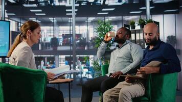 Multicultural leaders showcasing professional teamwork and planning, office life with emphasis on leadership skills. Business people focus on results driven development. Camera A. video