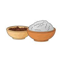 rice bowl with rendang vector