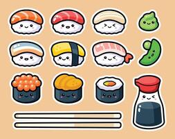 Set of sushi stickers illustration vector